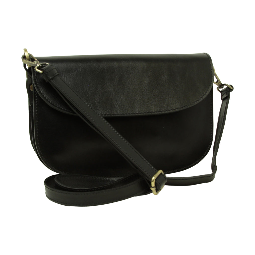 Borsa a tracolla due fianchi in vitello pieno fiore-Nero