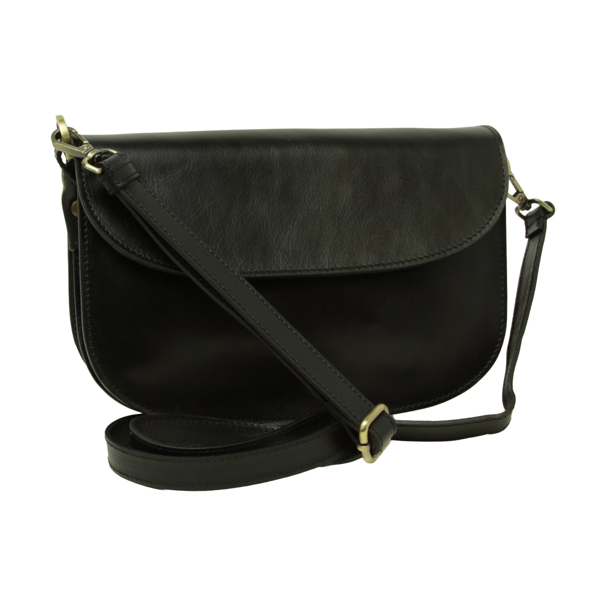 Borsa a tracolla due fianchi in vitello pieno fiore-Nero