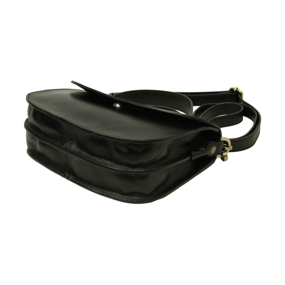 Borsa a tracolla due fianchi in vitello pieno fiore-Nero