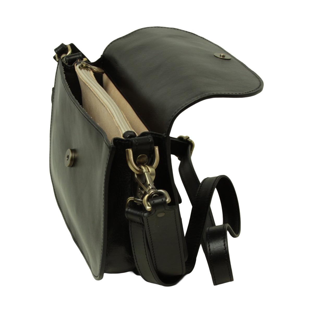 Borsa a tracolla due fianchi in vitello pieno fiore-Nero
