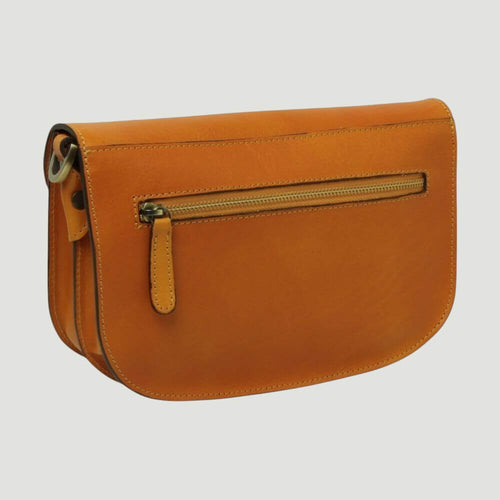 Borsa a tracolla giallo ocra in pelle con tasca esterna e zip metallica