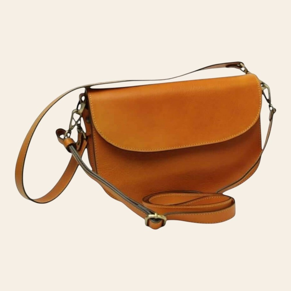Borsa a tracolla giallo ocra con tracolla lunga e fibbie a occhiello