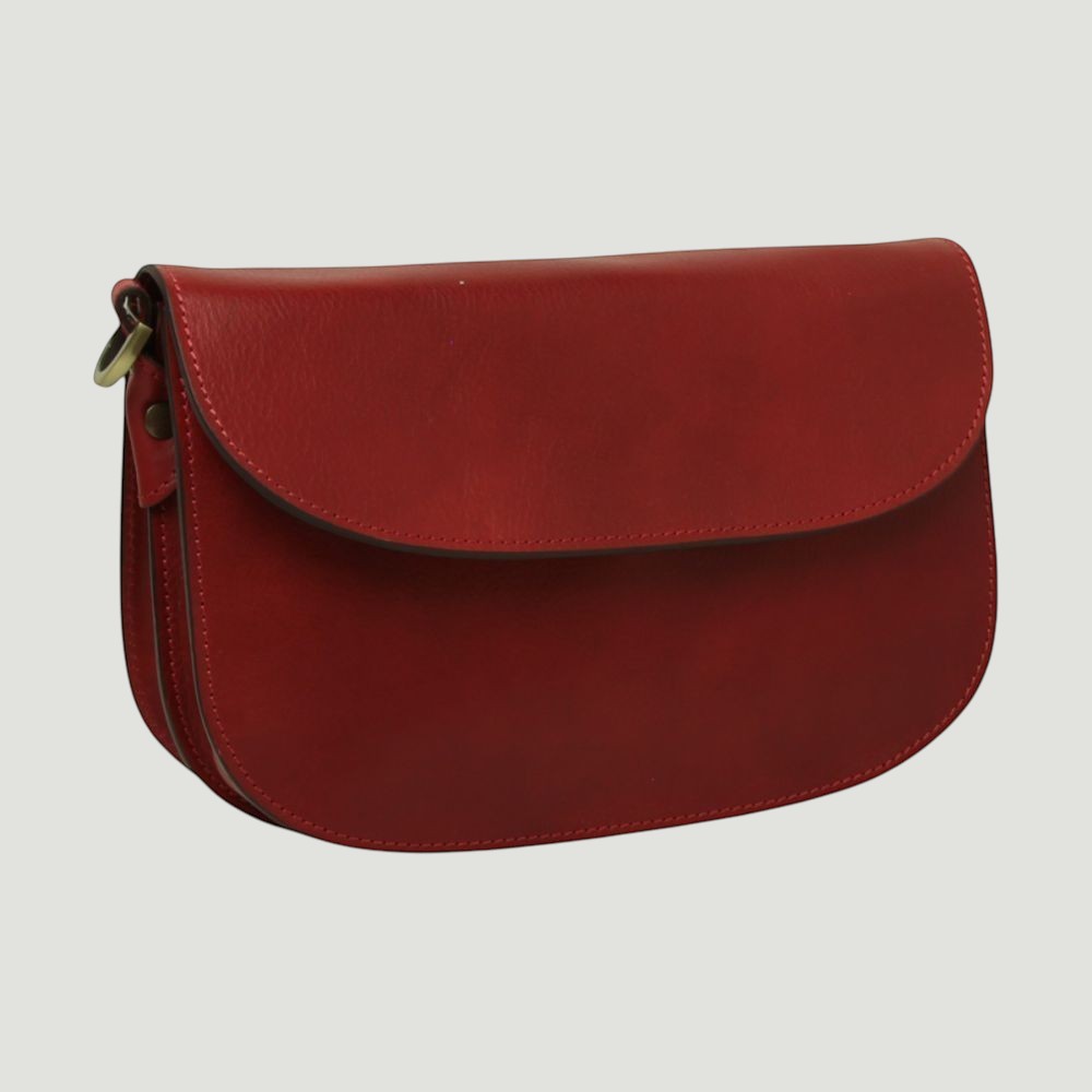 Borsa a Tracolla Due Fianchi in Vitello Pieno Fiore Rossa | Old Angler