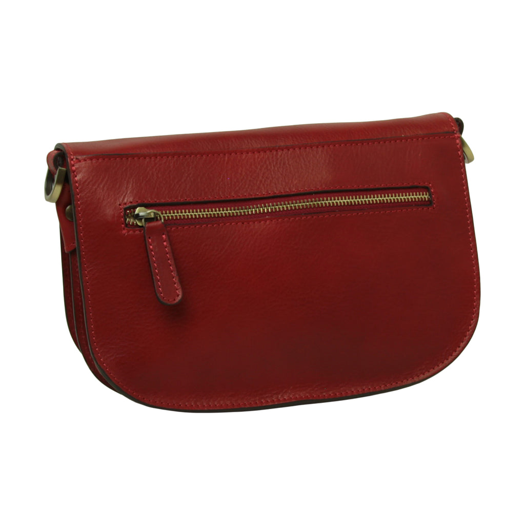 Borsa a tracolla due fianchi in vitello pieno fiore-Rosso