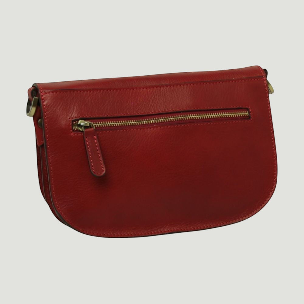 Borsa a Tracolla Due Fianchi in Vitello Pieno Fiore Rossa | Old Angler