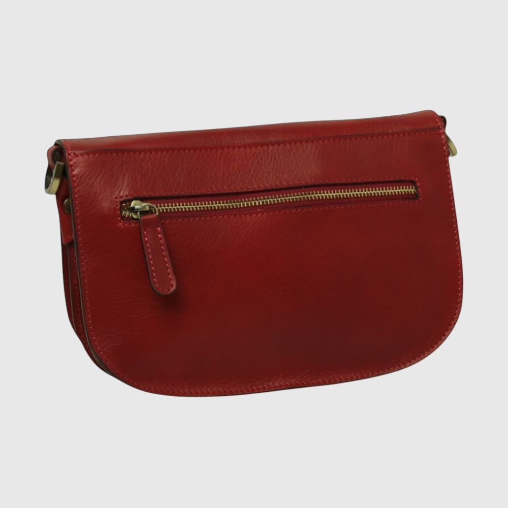 Borsa a Tracolla Due Fianchi in Vitello Pieno Fiore Rossa | Old Angler