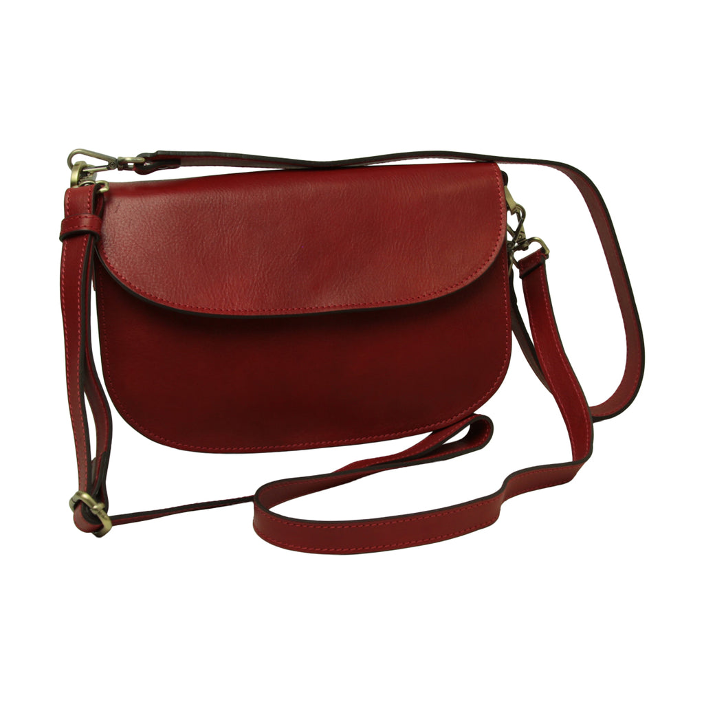 Borsa a tracolla due fianchi in vitello pieno fiore-Rosso