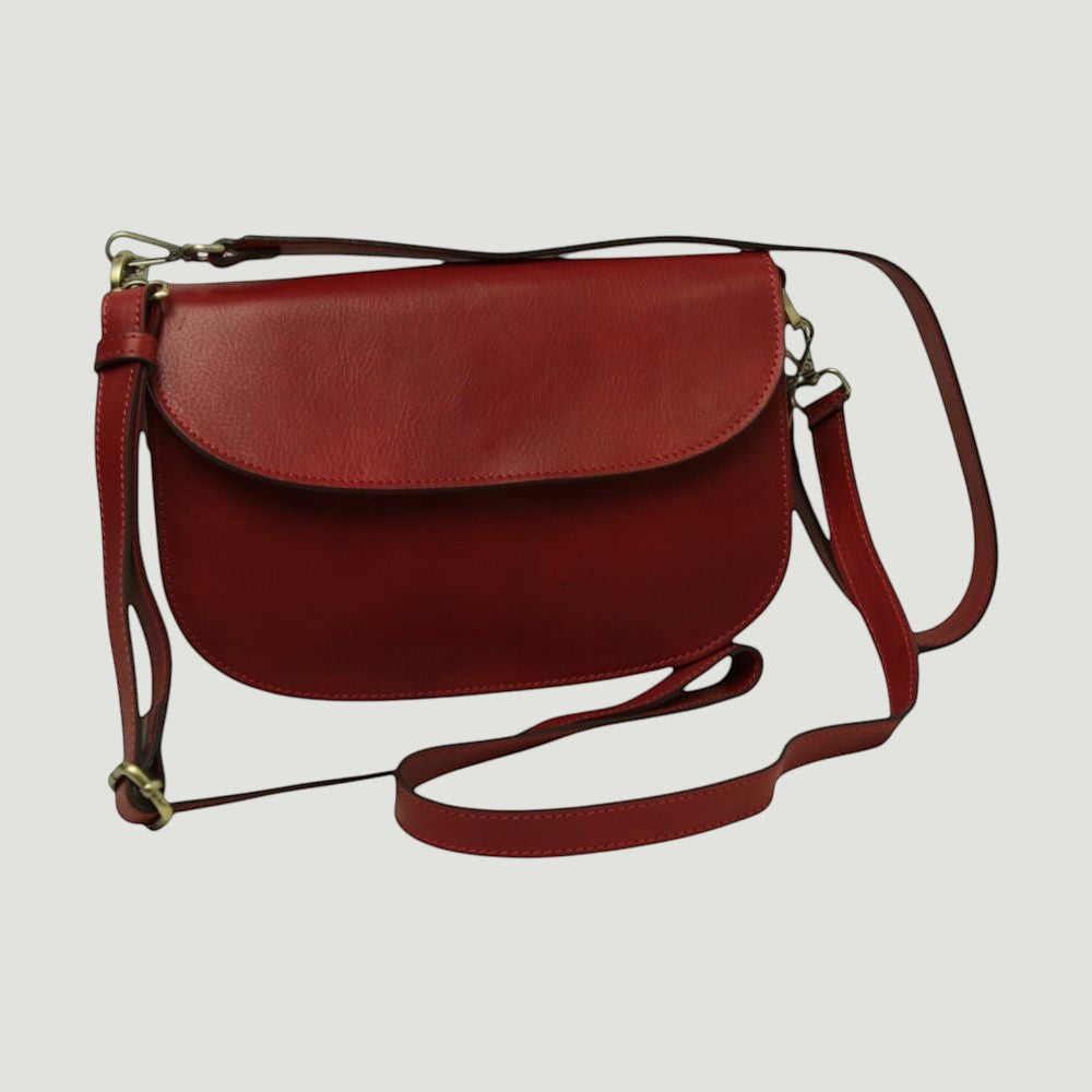 Borsa a Tracolla Due Fianchi in Vitello Pieno Fiore Rossa | Old Angler