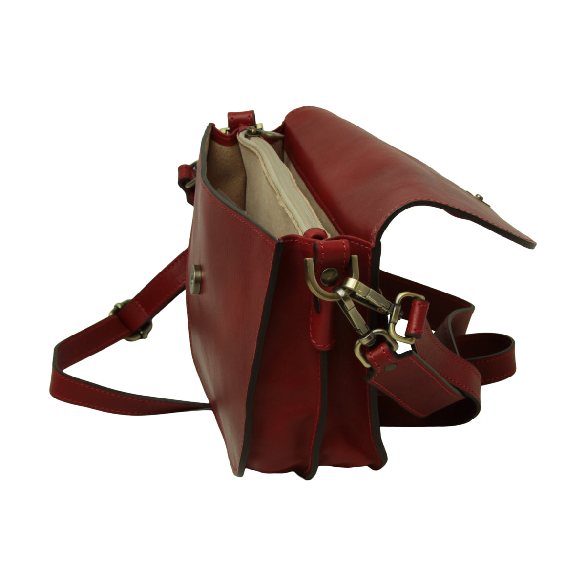 Borsa a tracolla due fianchi in vitello pieno fiore-Rosso