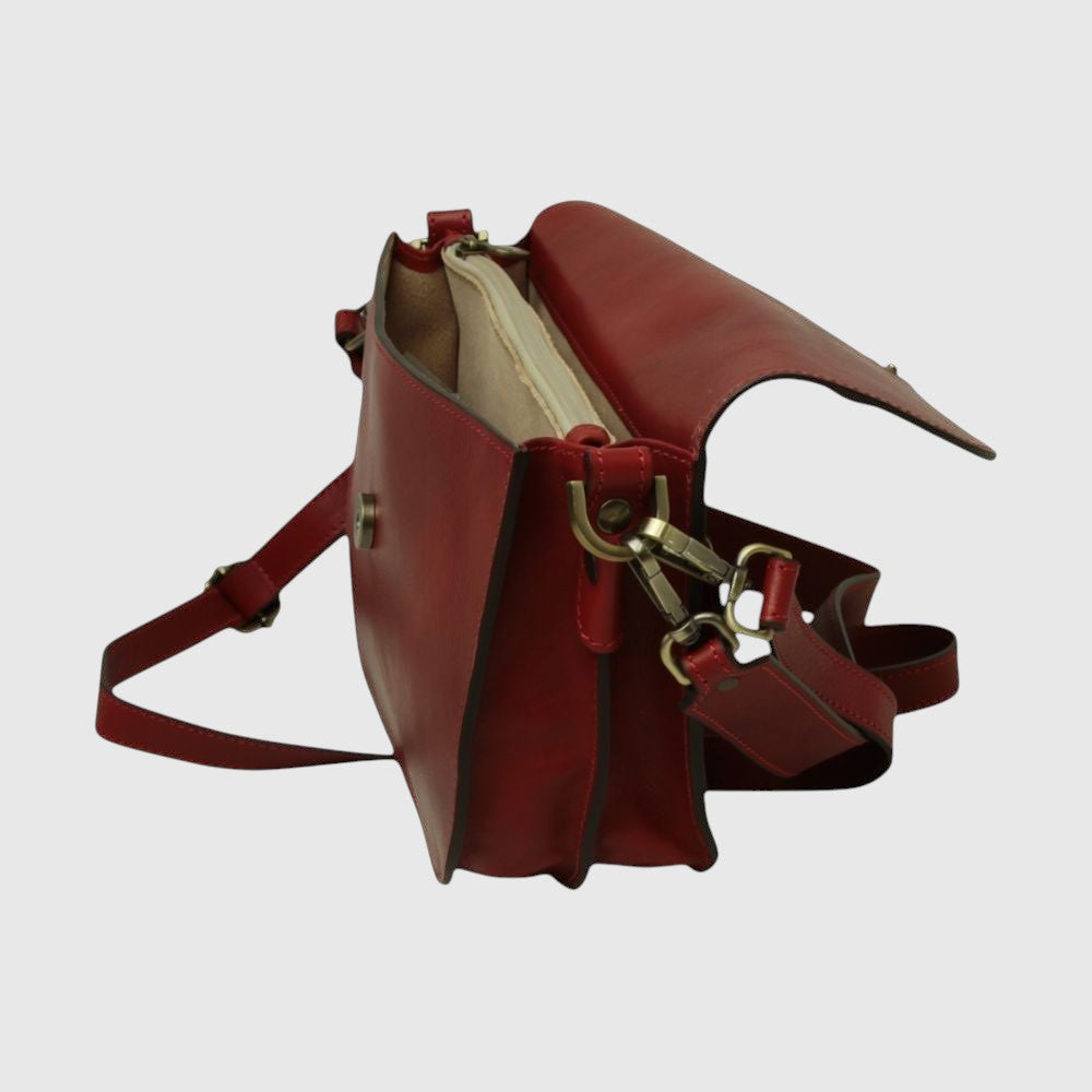 Full Grain Calf Leather Shoulder Bag Red | Old Angler