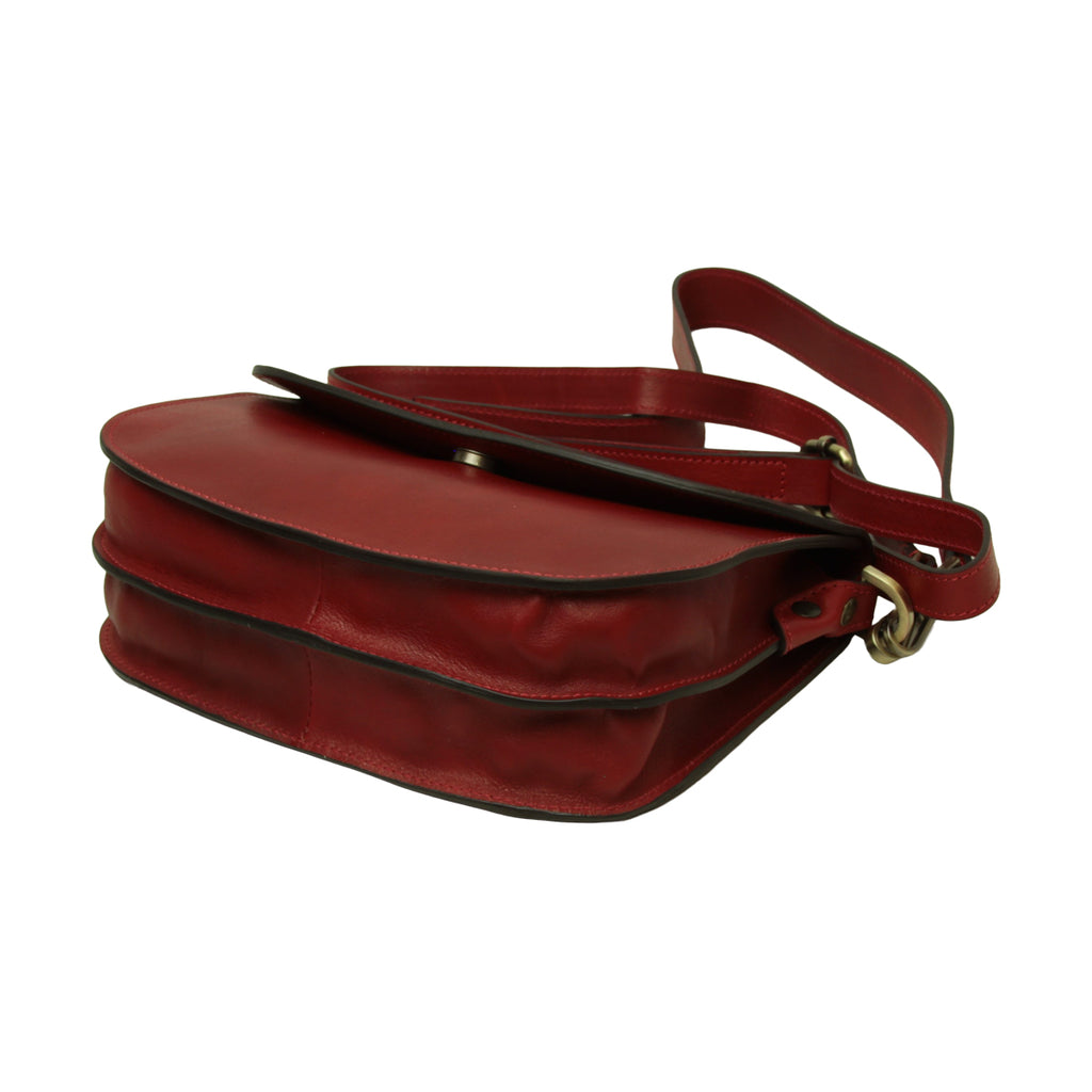 Borsa a tracolla due fianchi in vitello pieno fiore-Rosso