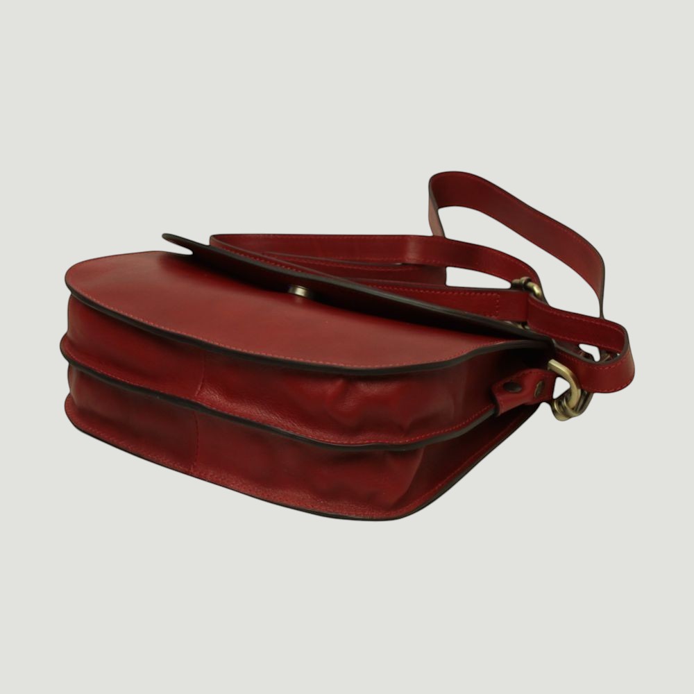 Borsa a Tracolla Due Fianchi in Vitello Pieno Fiore Rossa | Old Angler
