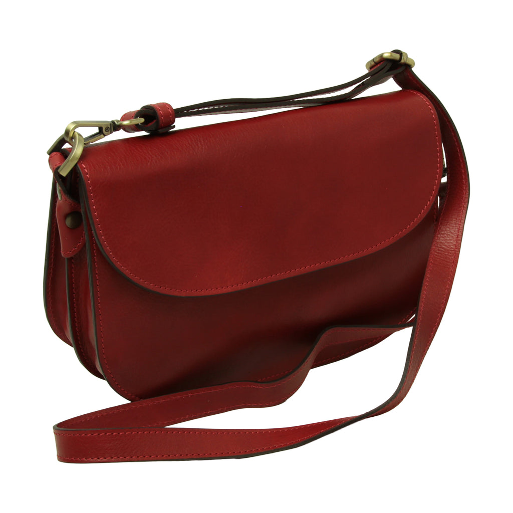 Borsa a tracolla due fianchi in vitello pieno fiore-Rosso