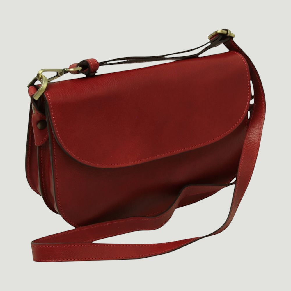 Borsa a Tracolla Due Fianchi in Vitello Pieno Fiore Rossa | Old Angler