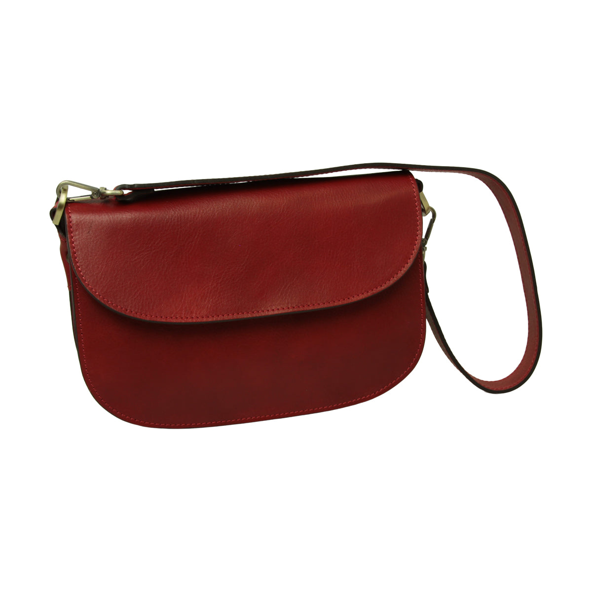 Borsa a tracolla due fianchi in vitello pieno fiore-Rosso