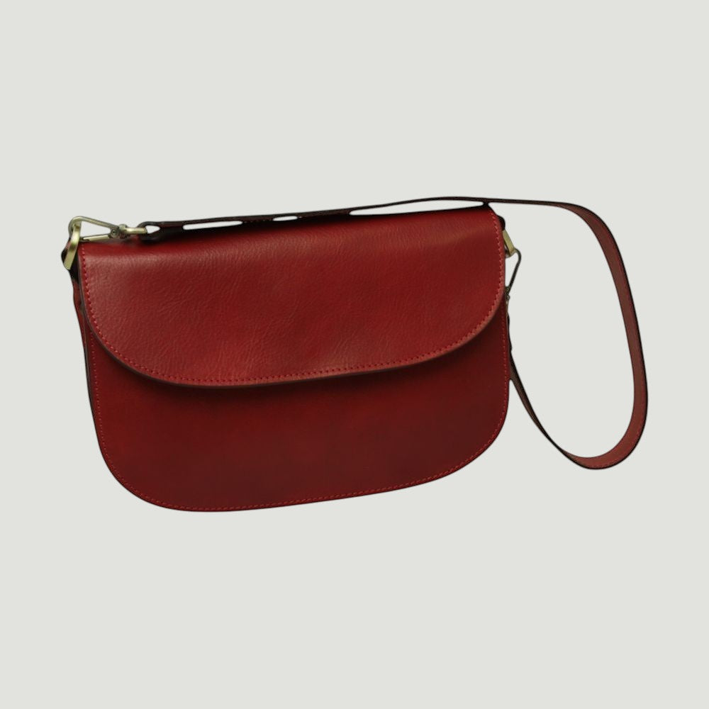Borsa a Tracolla Due Fianchi in Vitello Pieno Fiore Rossa | Old Angler