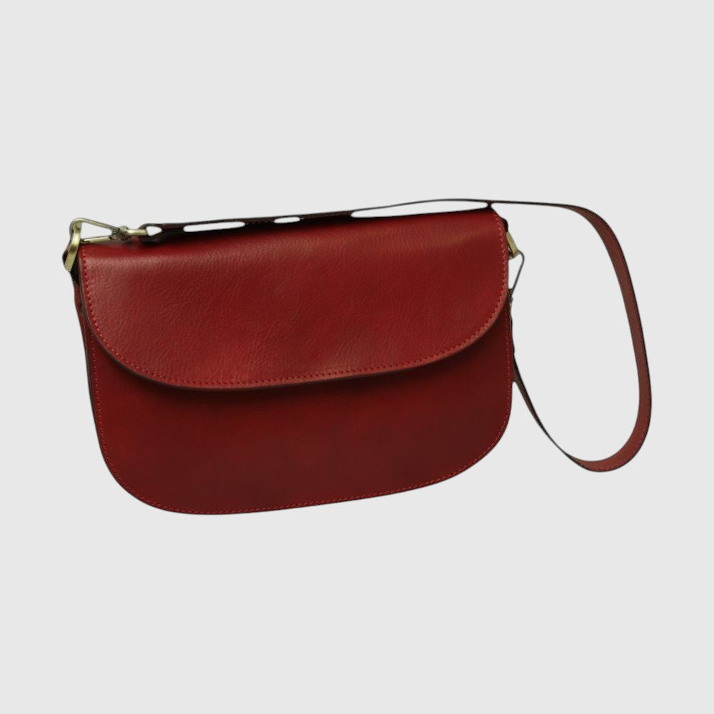 Borsa a Tracolla Due Fianchi in Vitello Pieno Fiore Rossa | Old Angler