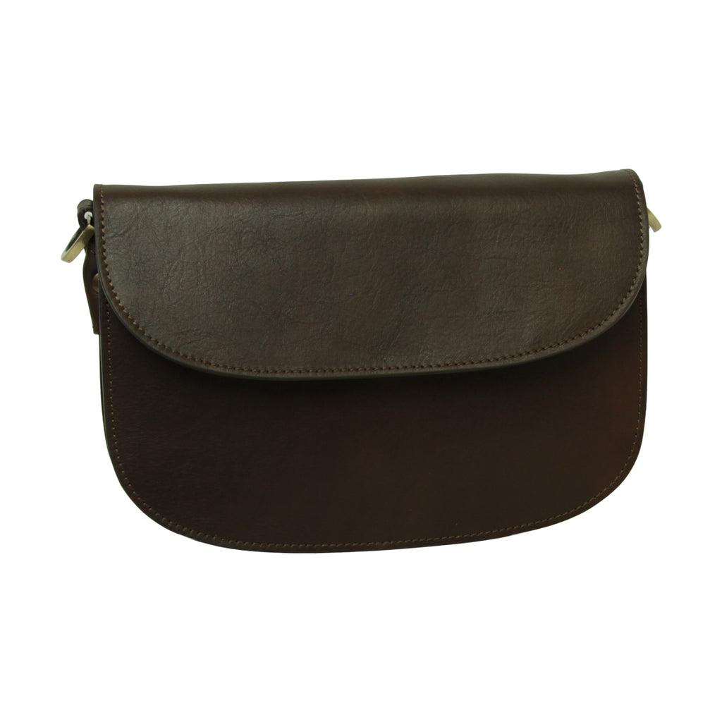 Borsa a tracolla due fianchi in vitello pieno fiore-Marrone Scuro