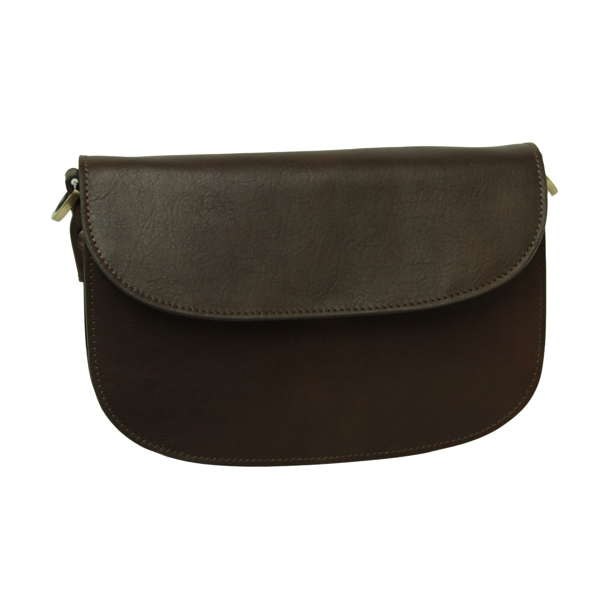 Borsa a tracolla due fianchi in vitello pieno fiore-Marrone Scuro
