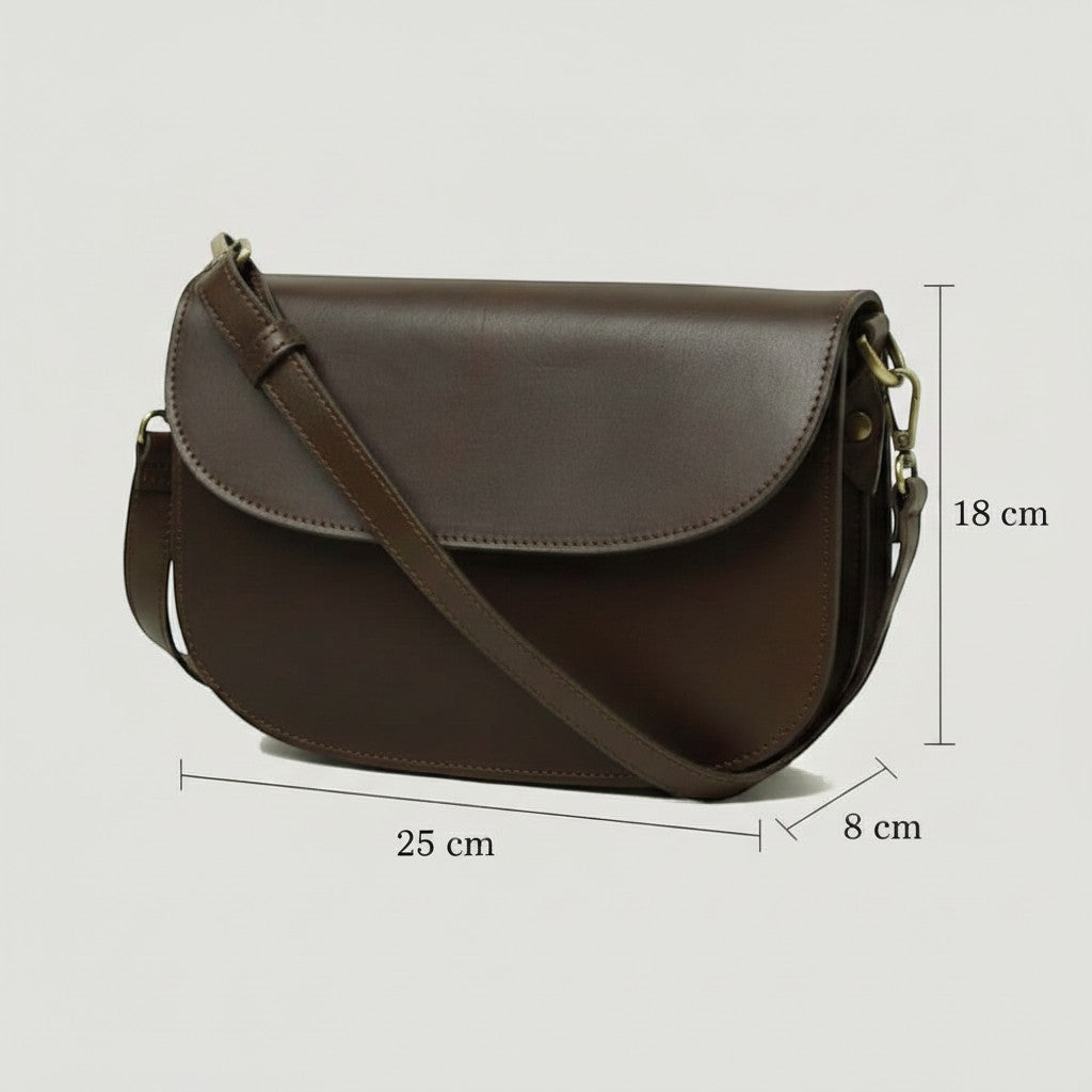 Borsa a Tracolla in Vitello Pieno Fiore Marrone Scuro miisure