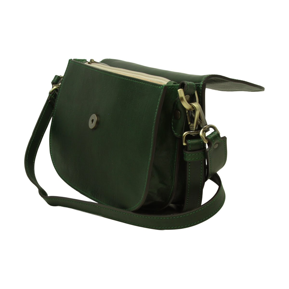 Borsa a tracolla due fianchi in vitello pieno fiore-Verde
