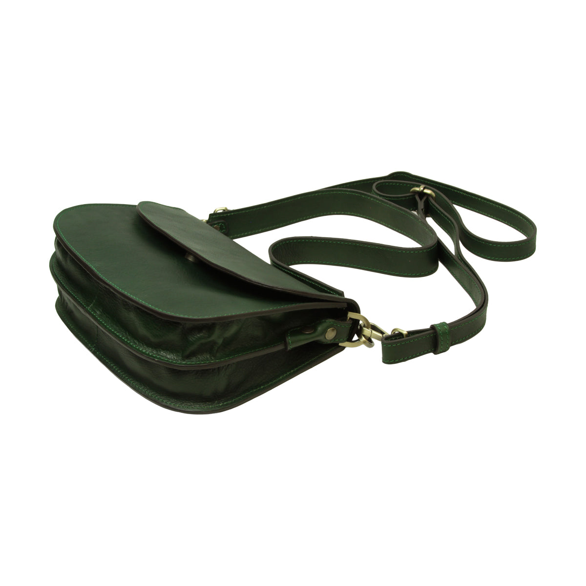 Borsa a tracolla due fianchi in vitello pieno fiore-Verde