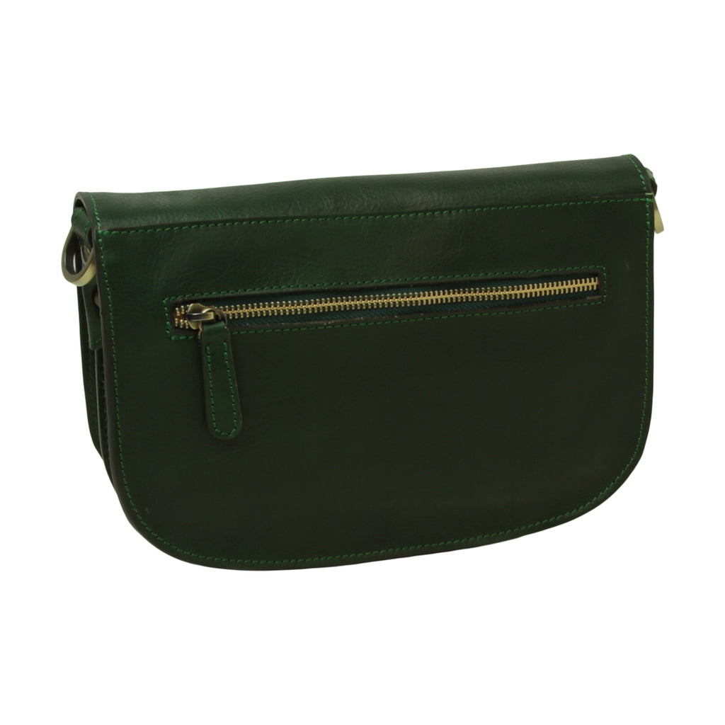 Borsa a tracolla due fianchi in vitello pieno fiore-Verde
