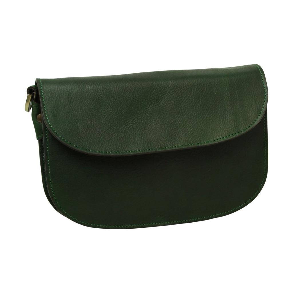 Borsa a tracolla due fianchi in vitello pieno fiore-Verde