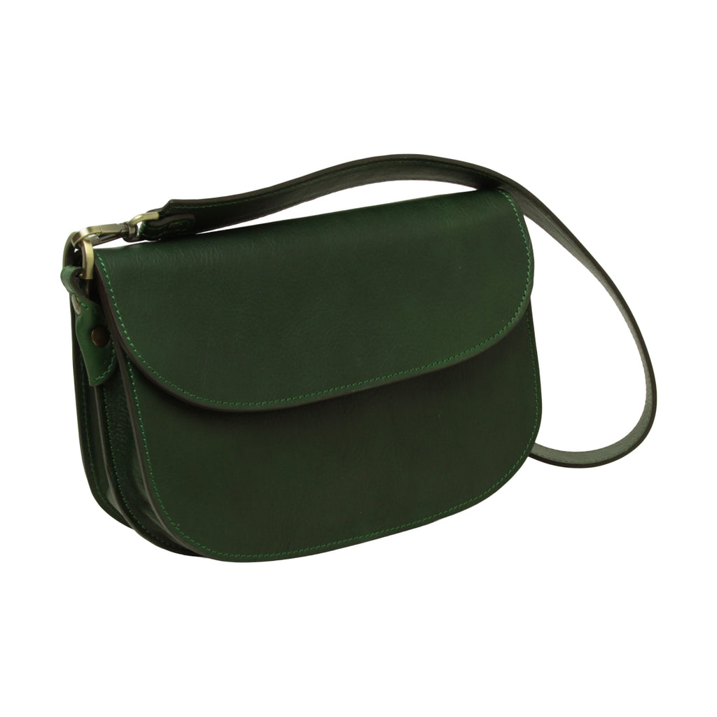 Borsa a tracolla due fianchi in vitello pieno fiore-Verde