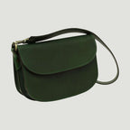 Borsa a tracolla verde scuro con patta arrotondata e tracolla lunga