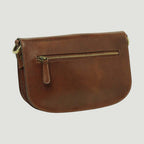 Borsa a tracolla marrone con tasca con zip frontale e maniglia laterale in pelle