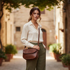 Borsa a Tracolla Artigianale in Vitello Pieno Fiore Marrone - Old Angler