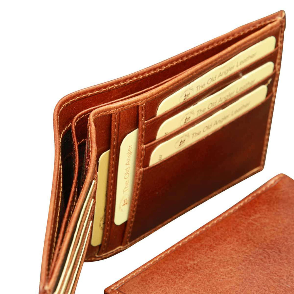 Portafoglio a 2 scomparti in pelle. Marrone con RFID