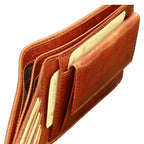 Portafoglio in pelle marrone con scomparti interni e tasche per carte