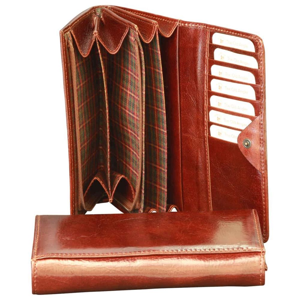 Portafoglio donna in pelle marrone Old Angler, aperto con tasche e portacarte RFID