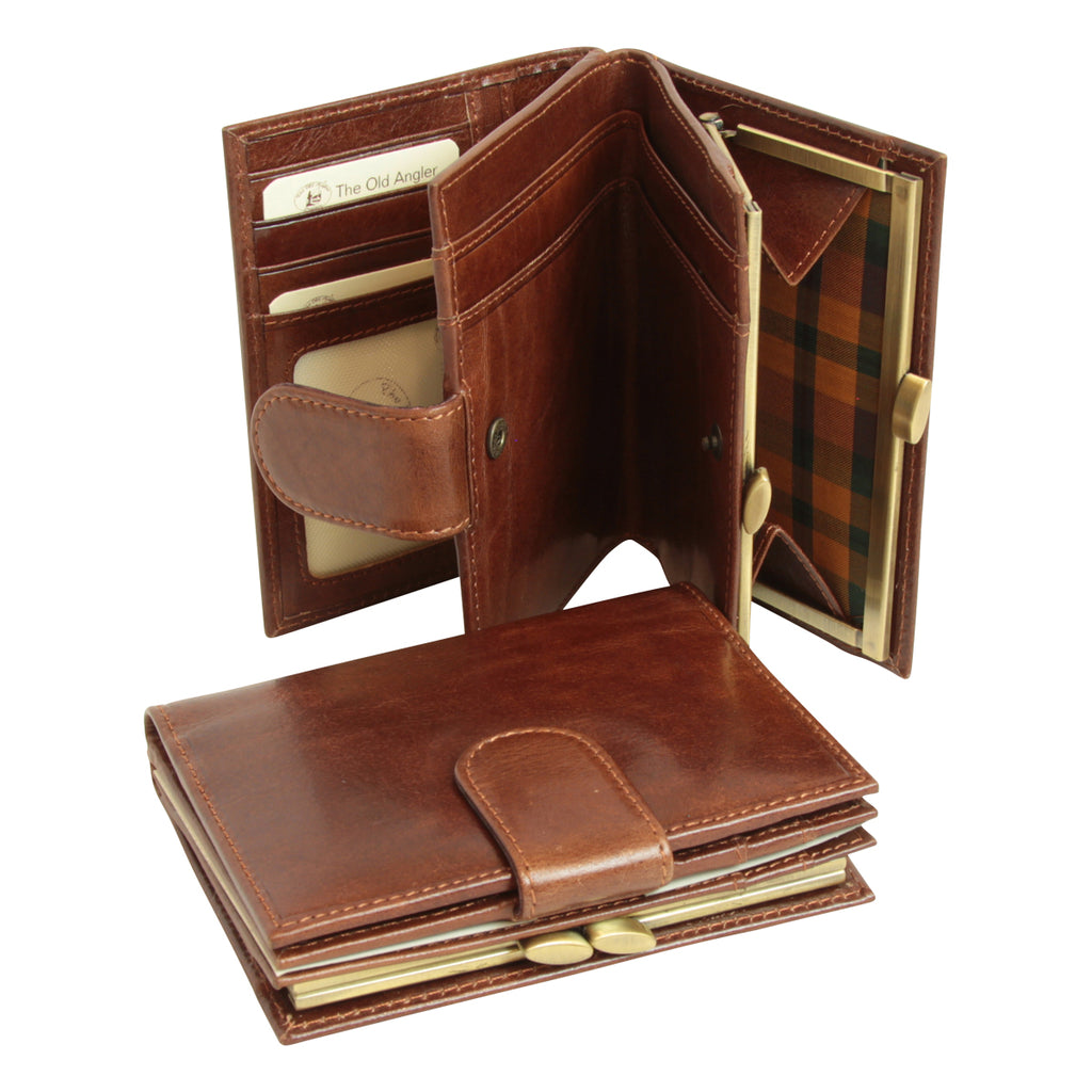 Portafoglio con porta monete in pelle. Marrone