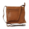 Borsa tracolla in pelle cognac con tracolla e tasca frontale con zip
