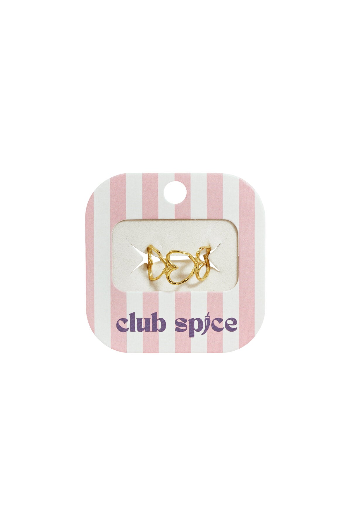 Anello elegante con cuori in acciaio inossidabile su confezione Club Spice