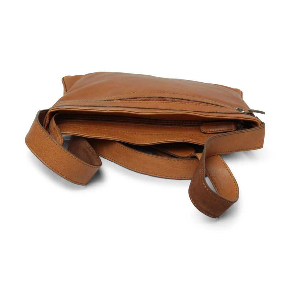 Borsa tracolla in pelle cognac con vista interna e doppio scomparto