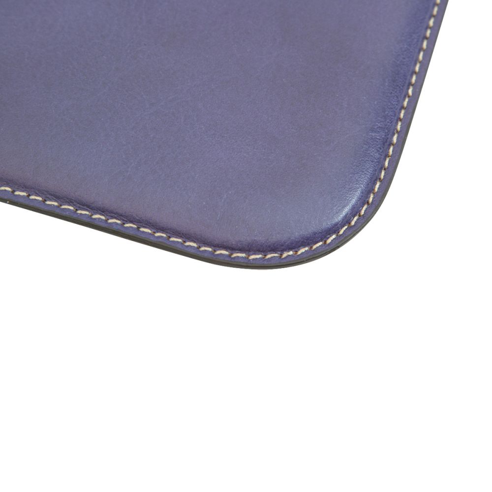 Sottomano da scrivania in pelle blu-viola con cuciture a contrasto sul bordo