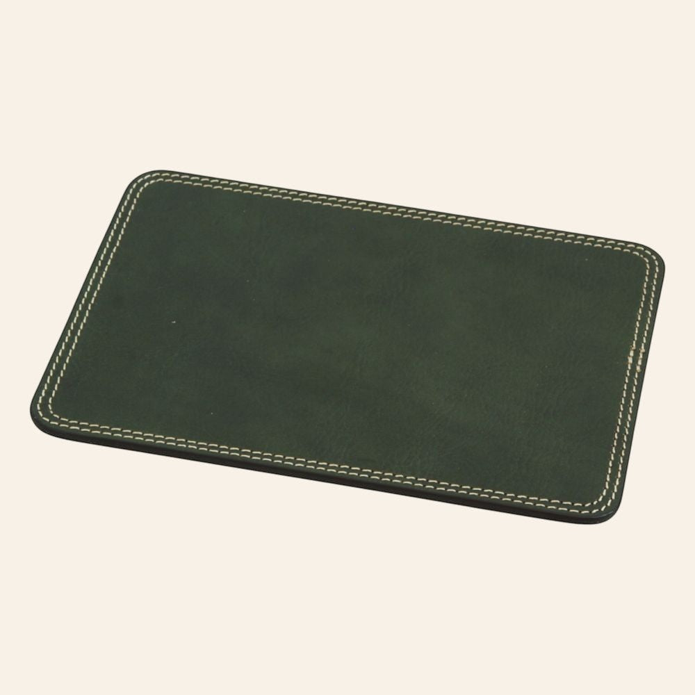 Tappetino mouse in pelle pieno fiore verde scuro con cuciture perimetrali