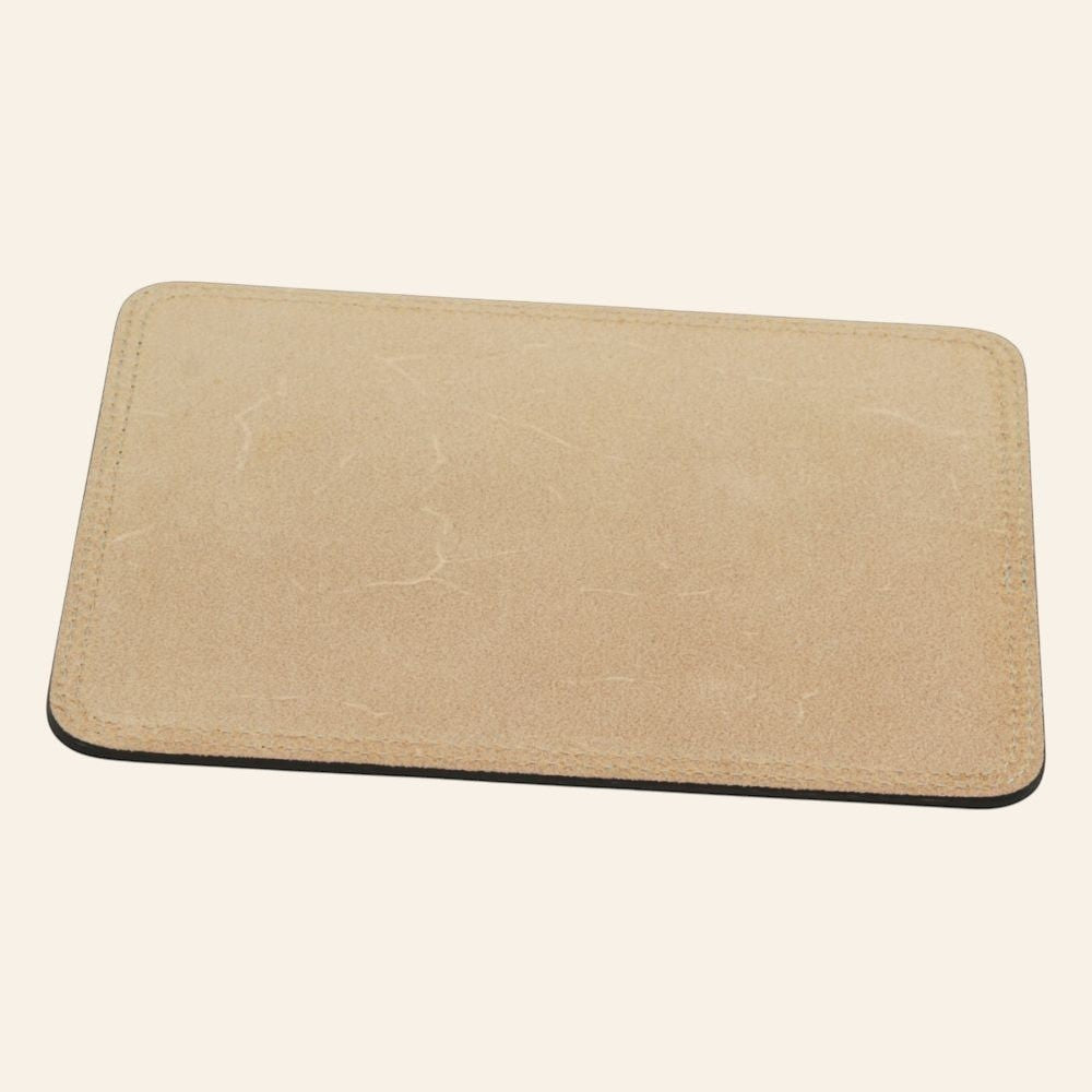 Tappetino mouse in pelle pieno fiore beige con cuciture perimetrali