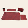 Set da scrivania in pelle rossa: tappetino grande e accessori, inclusa porta penna