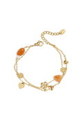 Bracciale con ciondoli arancioni, fiori e cuori in acciaio inossidabile, stile dolce per primavera e estate.