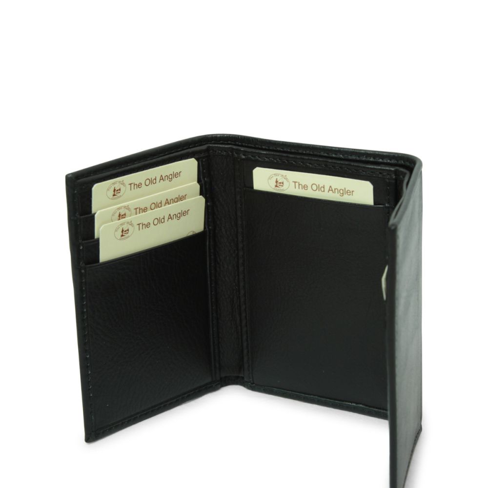 Portafoglio slim in pelle nera Old Angler, interno con scomparti per carte