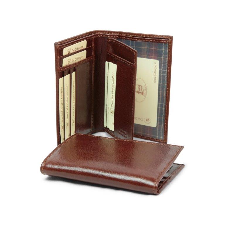 PORTACARTE IN PELLE CON TASCHE LUCE-MARRONE