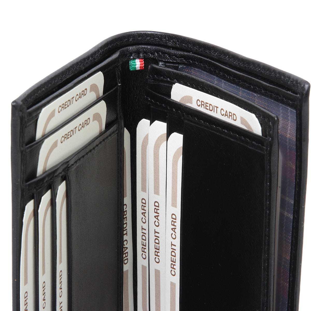 PORTACARTE IN PELLE CON TASCHE LUCE-NERO