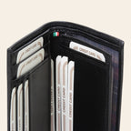 Portacarte in pelle nero con tasche interne e fessure per carte di credito