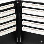Portacarte in pelle nera RFID con scomparti per carte di credito e fodera nera