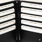 Portacarte in pelle nera RFID con scomparti per carte di credito e fodera nera